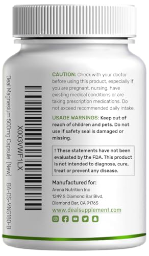 Magnesium glycinate 500mg capsules in vegetarian capsules