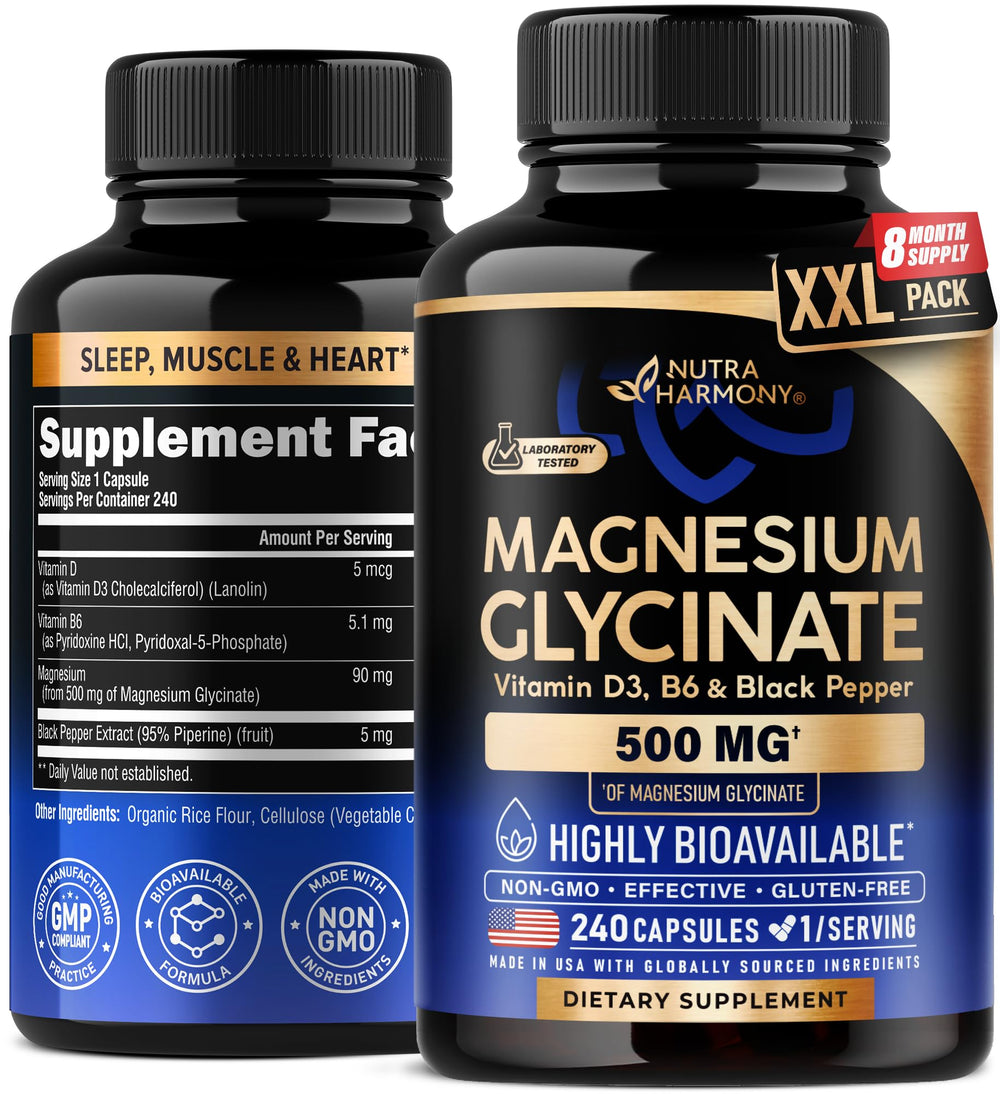 Magnesium Glycinate 500 mg bottle front view