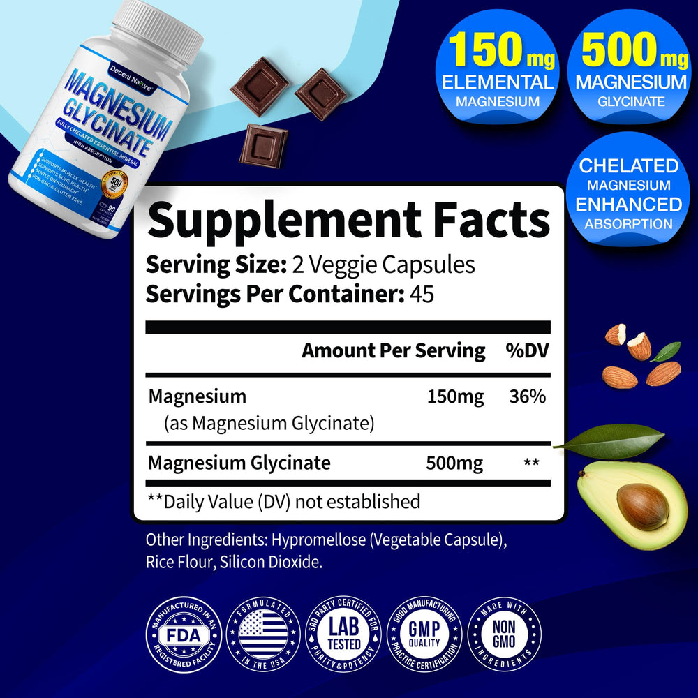 Magnesium Glycinate 500mg ingredients panel