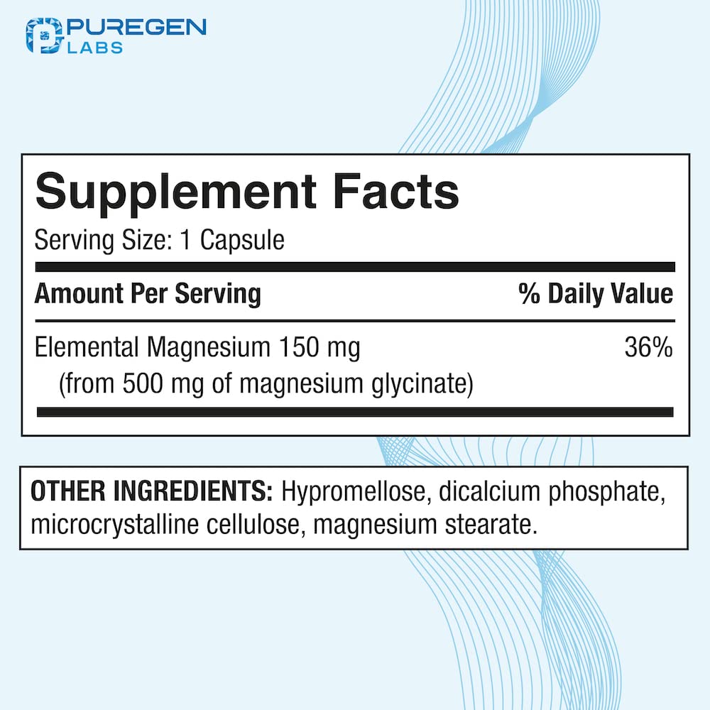 Front label of Magnesium Glycinate 500mg Veggie Caps