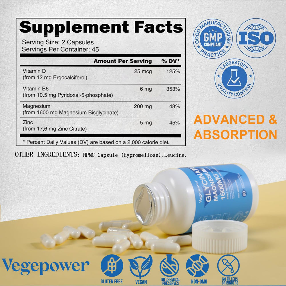 Vegan-friendly magnesium glycinate supplement packaging