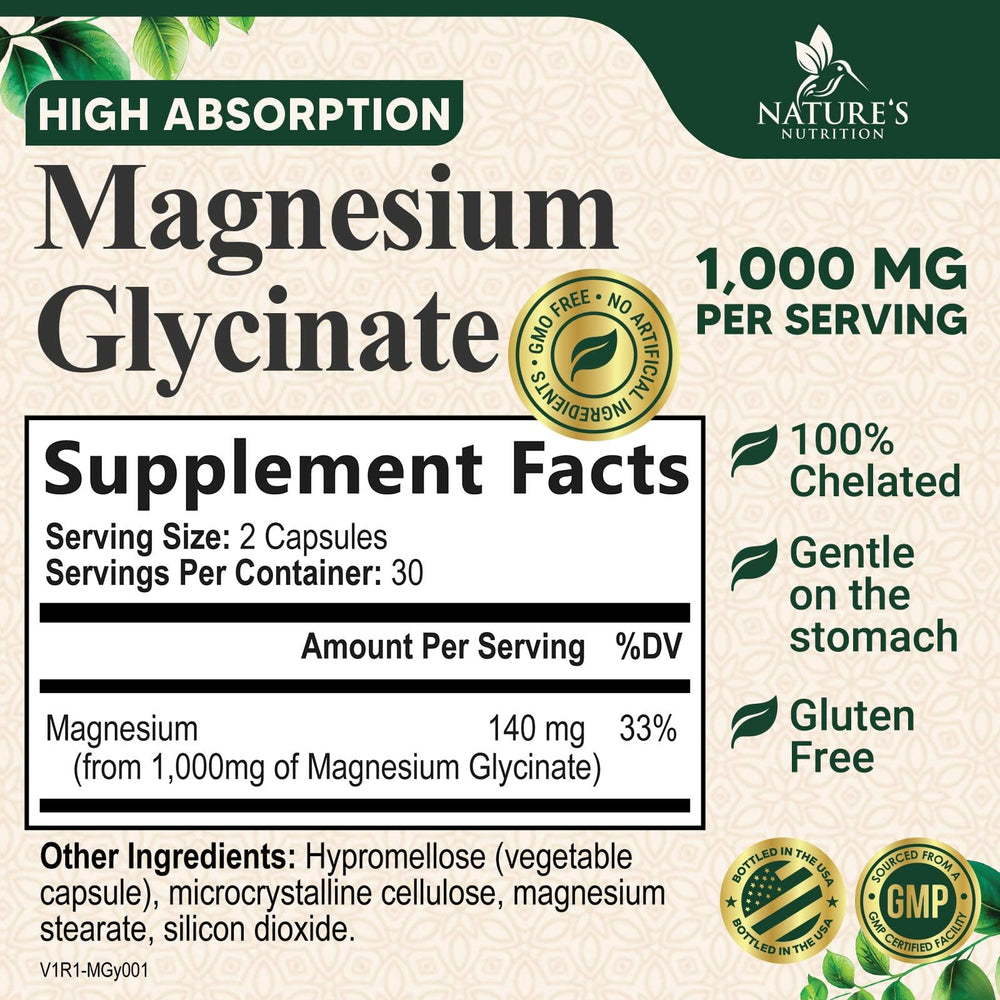 Close-up view of Magnesium Glycinate 1000mg capsules