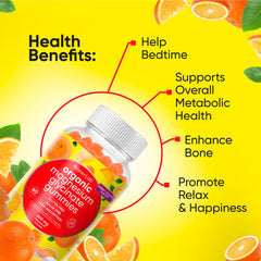 Product packaging showcasing vegan orange-flavored gummies