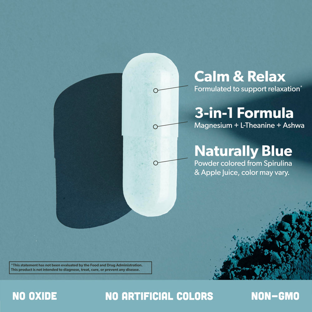 L-theanine, organic Ashwagandha and blue spirulina components