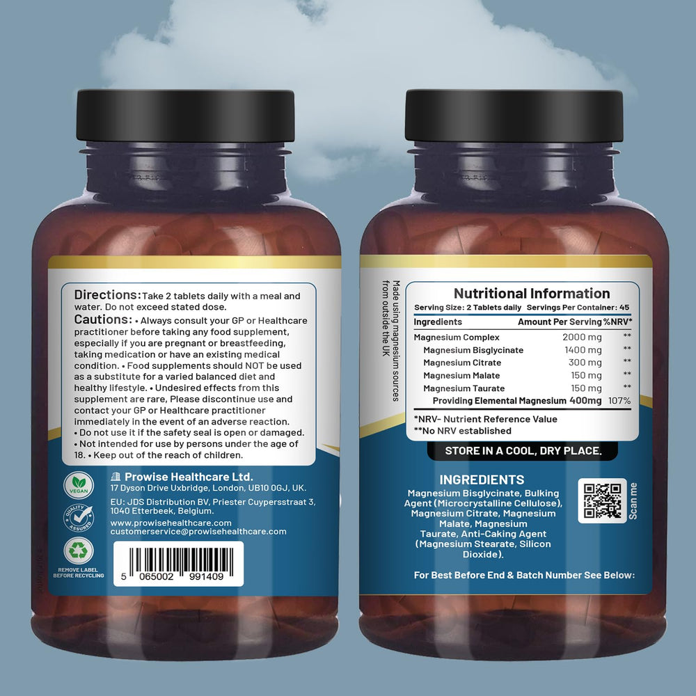 Close-up of four-in-one magnesium complex tablets