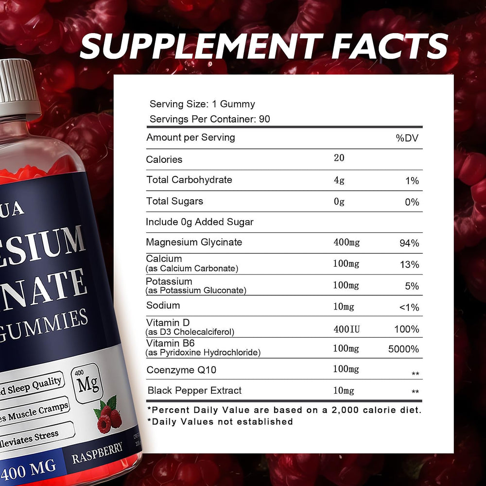 Gummies with magnesium glycinate, vitamins D and B6, CoQ10 and black pepper extract