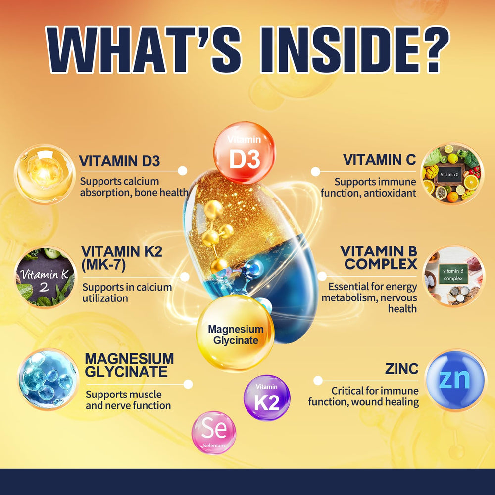 Magnesium glycinate 500mg, D3 5000 IU and K2 softgel capsules