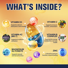 Magnesium glycinate 500mg, D3 5000 IU and K2 softgel capsules