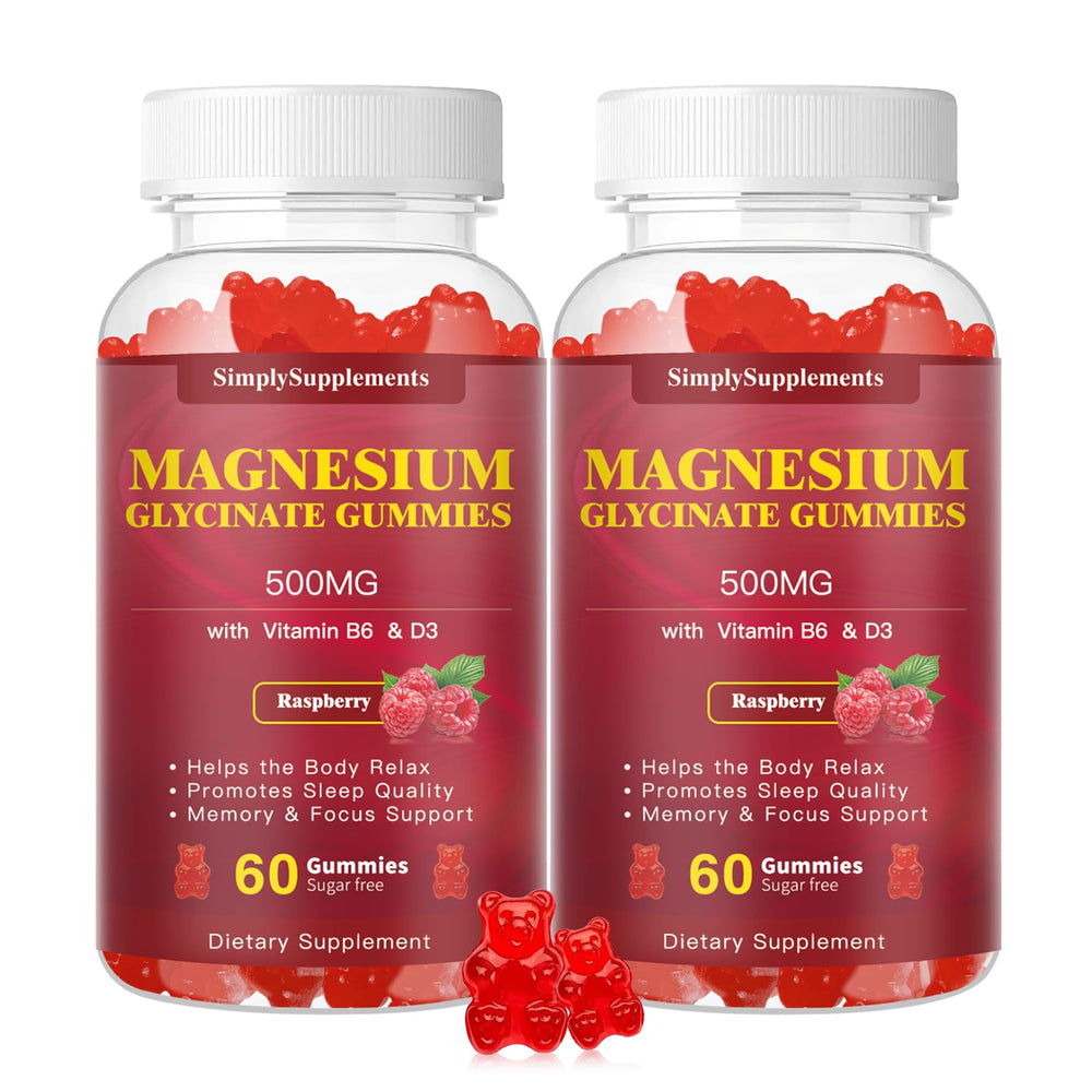 Front view of Magnesium Glycinate Gummies Raspberry 60-count, 2-pack