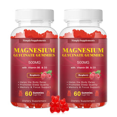 Front view of Magnesium Glycinate Gummies Raspberry 60-count, 2-pack