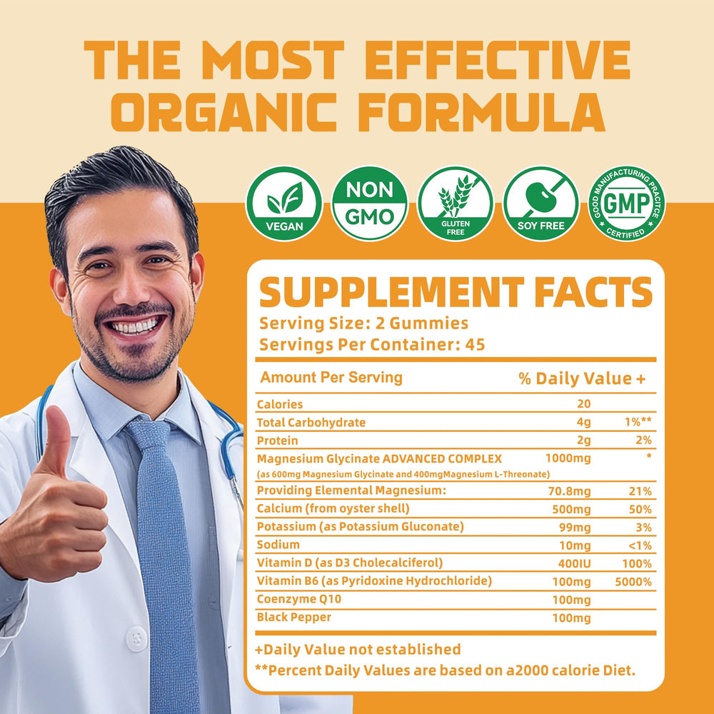 Nutrition facts panel for Magnesium Glycinate Gummies 60