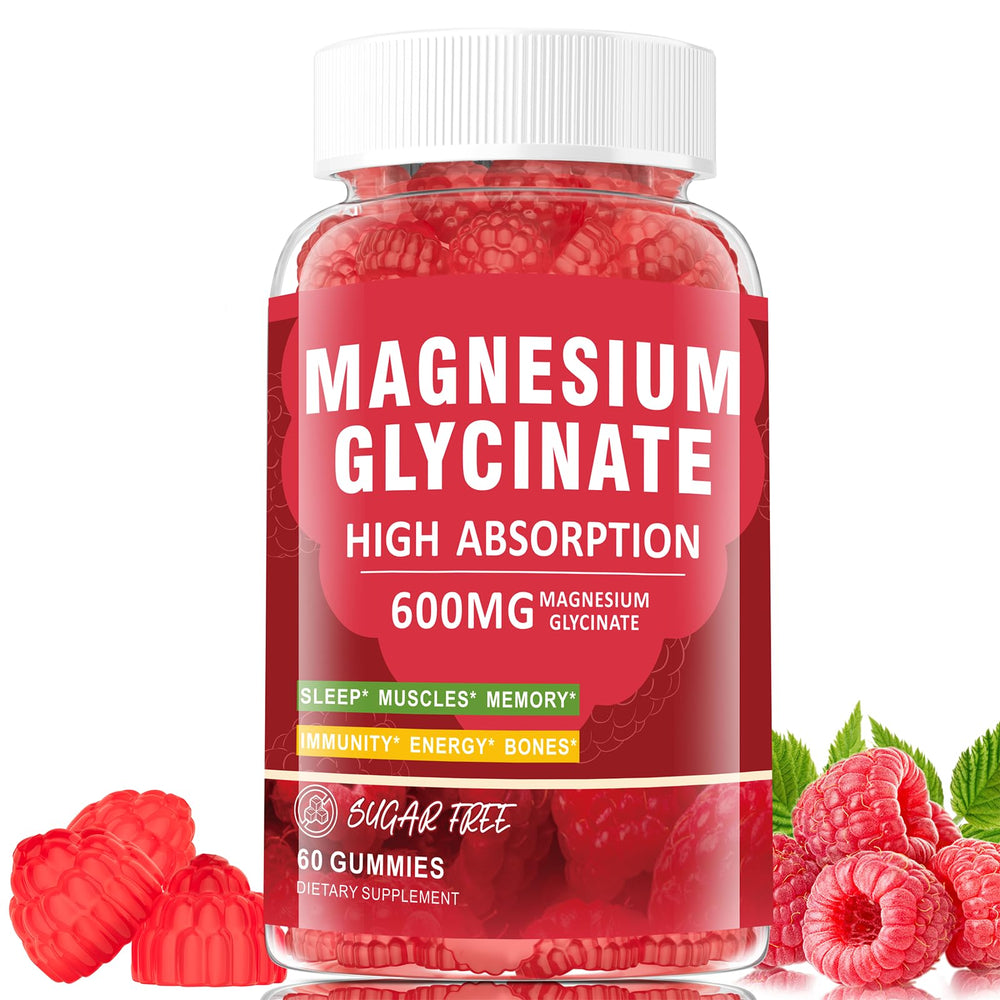 Magnesium Glycinate Gummies Raspberry 600mg bottle – front view