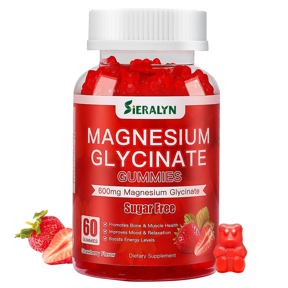 Magnesium Glycinate Gummies 600mg strawberry flavor in a 60 count bottle