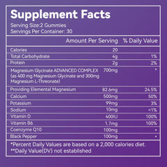 Label highlighting magnesium glycinate, calcium, and CoQ10 ingredients