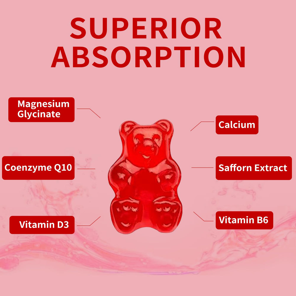 Gummies ingredients panel showing magnesium glycinate, vitamin D3, B6, CoQ10