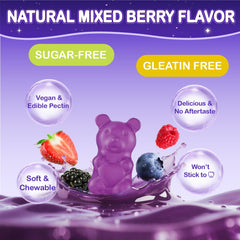 Close-up of kid-friendly gummy with chamomile and L-theanine imagery