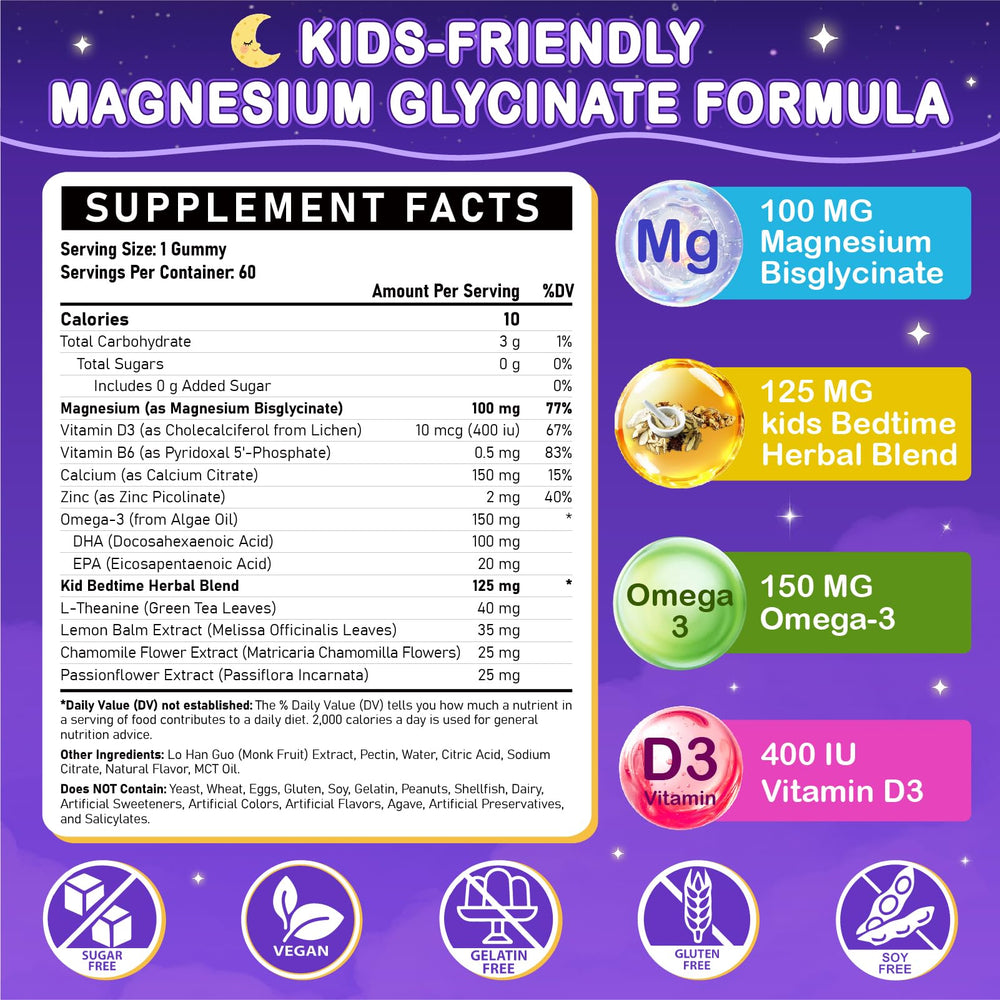 Box and bottle packaging shot for kid magnesium glycinate gummies
