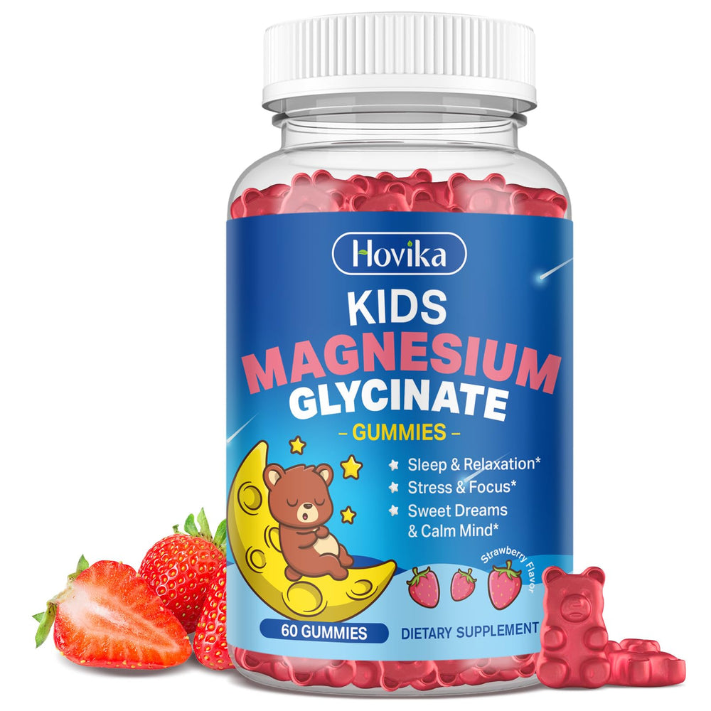Bottle of sugar-free strawberry magnesium glycinate gummies for kids