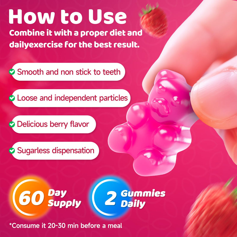 Gummies with raspberry flavor and fruit imagery