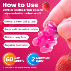 Gummies with raspberry flavor and fruit imagery