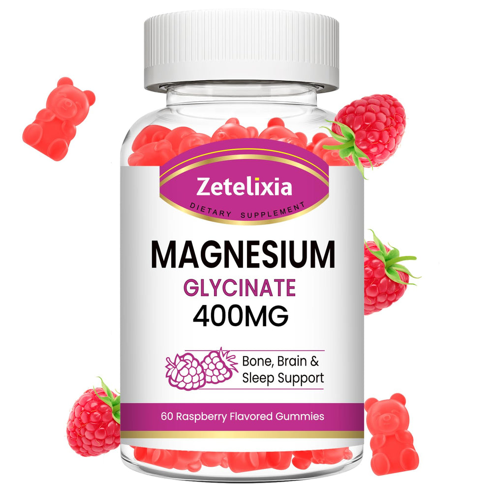 Bottle of raspberry-flavored magnesium glycinate gummies