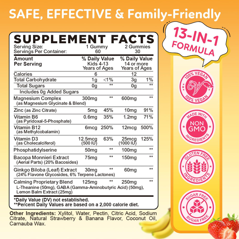 Close-up of strawberry and banana filled gummies