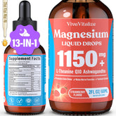 Bottle of Magnesium Glycinate Liquid showing 3x 1150mg per serving