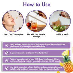 Pineapple-flavored magnesium glycinate liquid being dispensed with dropper