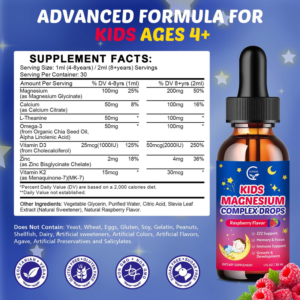 Dropper dispensing magnesium glycinate liquid for kids