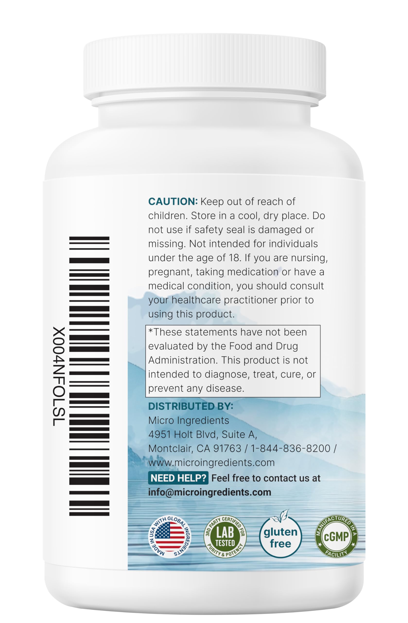 Back of bottle packaging with directions and nutrition facts Back of bottle packaging with directions and nutrition facts