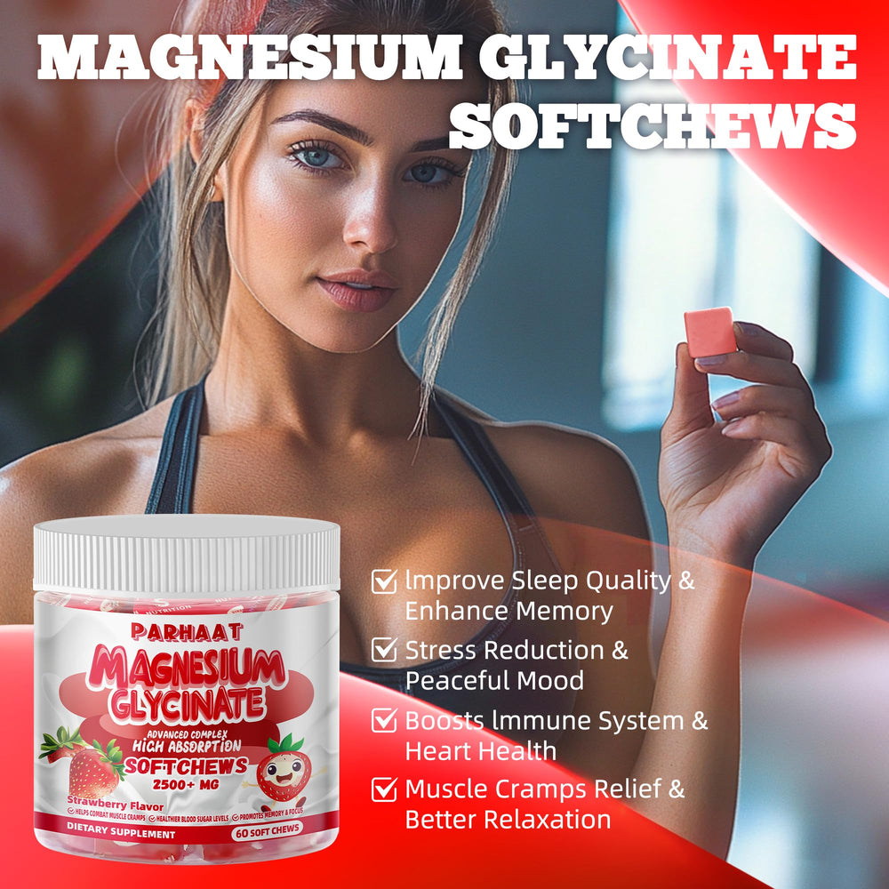 Brand packaging and product shot of Magnesium Glycinate Soft Chews