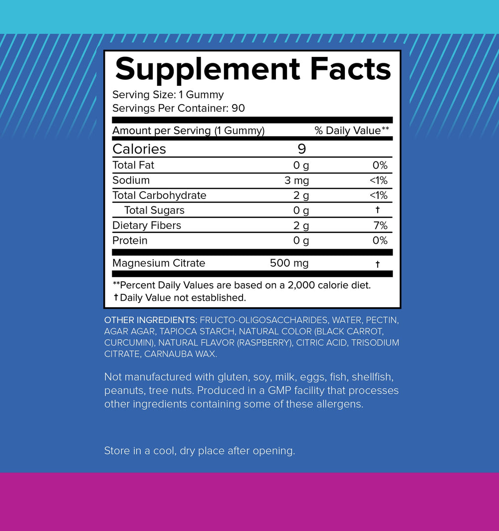 Ingredients: magnesium citrate, vegan gummy base