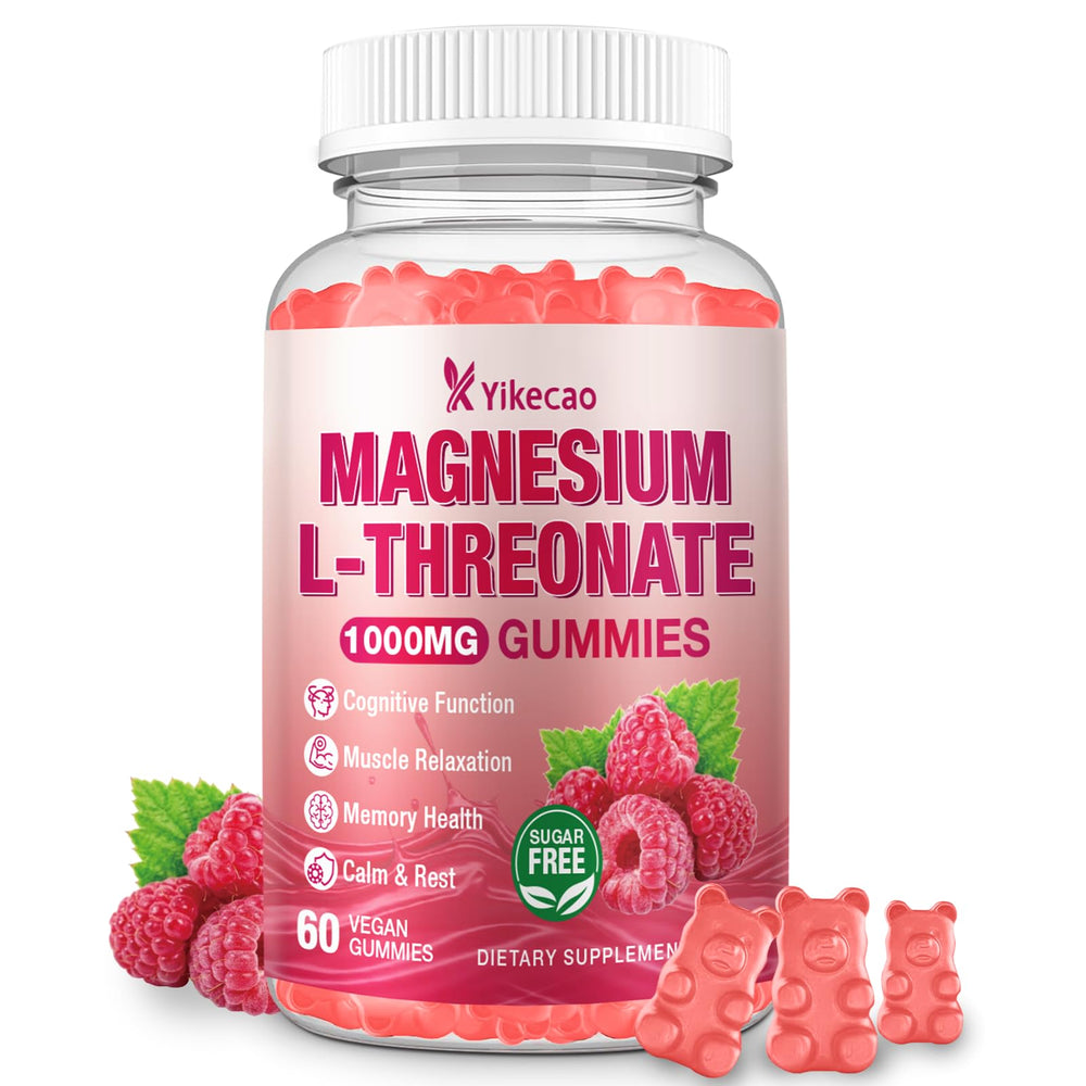 Magnesium L-Threonate Gummies 1000mg Raspberry 60 count bottle