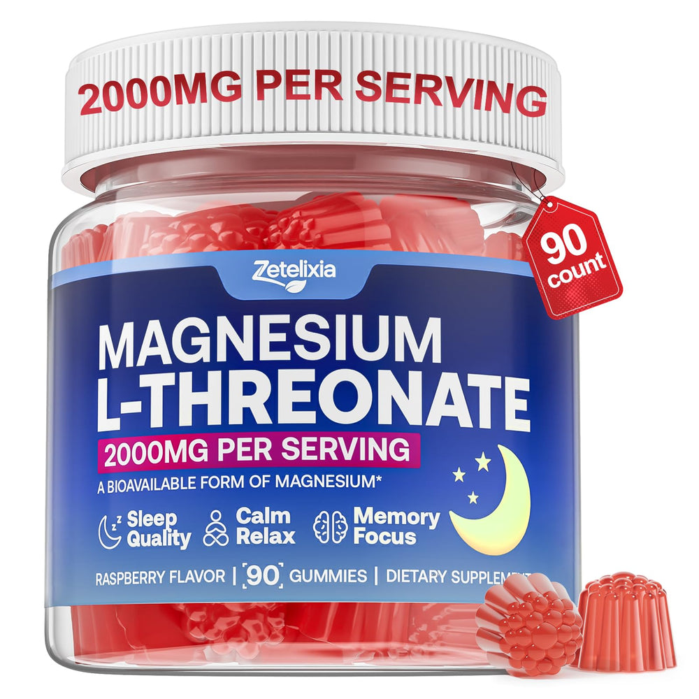 90-count Magnesium L-Threonate gummies with raspberry flavor