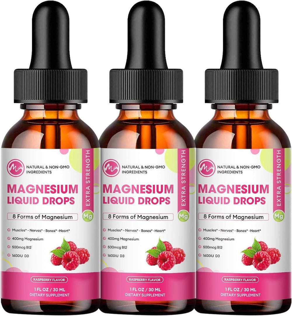 Bottle of Magnesium Liquid Drops Raspberry flavor