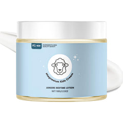 Bottle of magnesium lotion for kids with bedtime routine branding