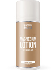 Magnesium lotion bottle with sandalwood label