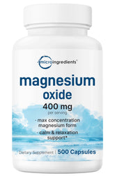 Front view of Magnesium Oxide 400mg 500 capsules bottle