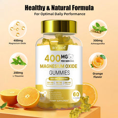 Orange-flavored sugar-free Magnesium Oxide gummies spilling from a bottle