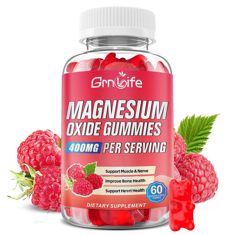 Magnesium Oxide Gummies bottle label 400mg Raspberry Flavor
