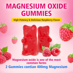 Vegan raspberry-flavored magnesium gummies close-up
