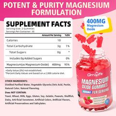 Bottles of magnesium oxide gummies 400mg raspberry flavor