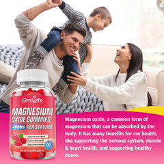 Graphic illustrating muscle and bone health support from magnesium oxide gummies