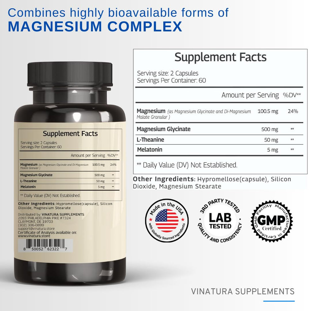 Close-up of magnesium glycinate capsules