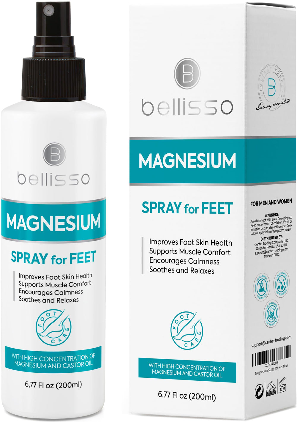 Magnesium spray bottle for feet with castor oil