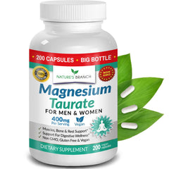 Magnesium Taurate 400mg bottle with 200 capsules