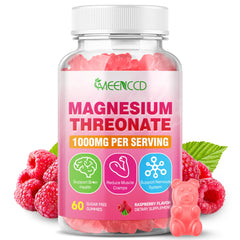 Bottle with Raspberry Magnesium Threonate Gummies label