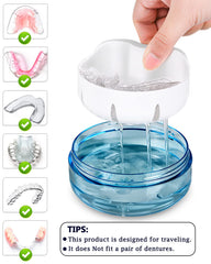 Denture case with magnetic mirror on top