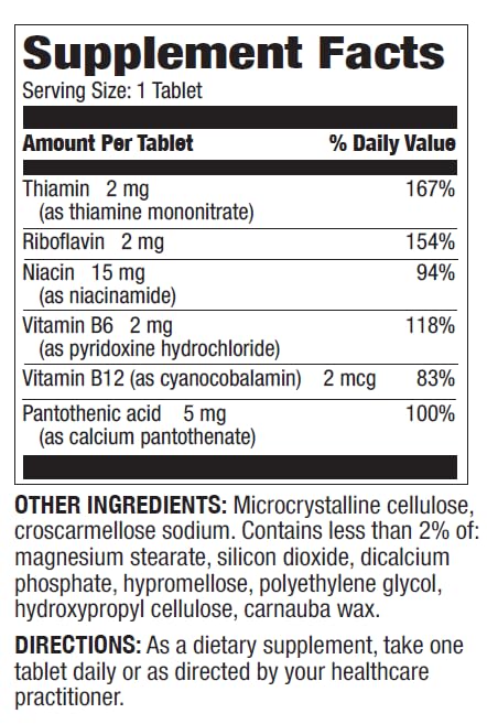 Vitamin B-Complex product label with ingredients