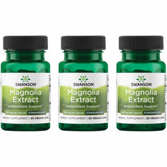 Bottle of Swanson Magnolia Bark supplement, 30 veggie capsules, 200mg per capsule.